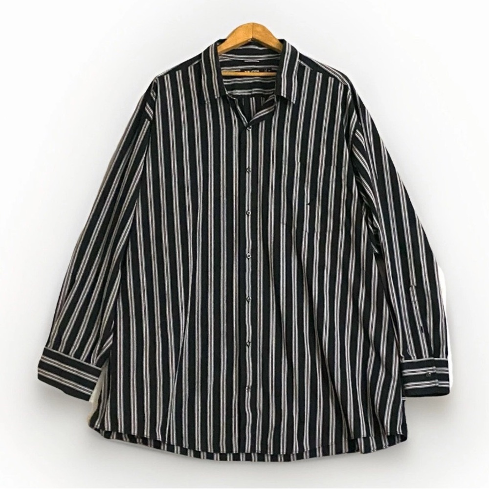 NAUTICA Men's Classic Long Sleeve Shirt Button Down Size 3X Black Striped